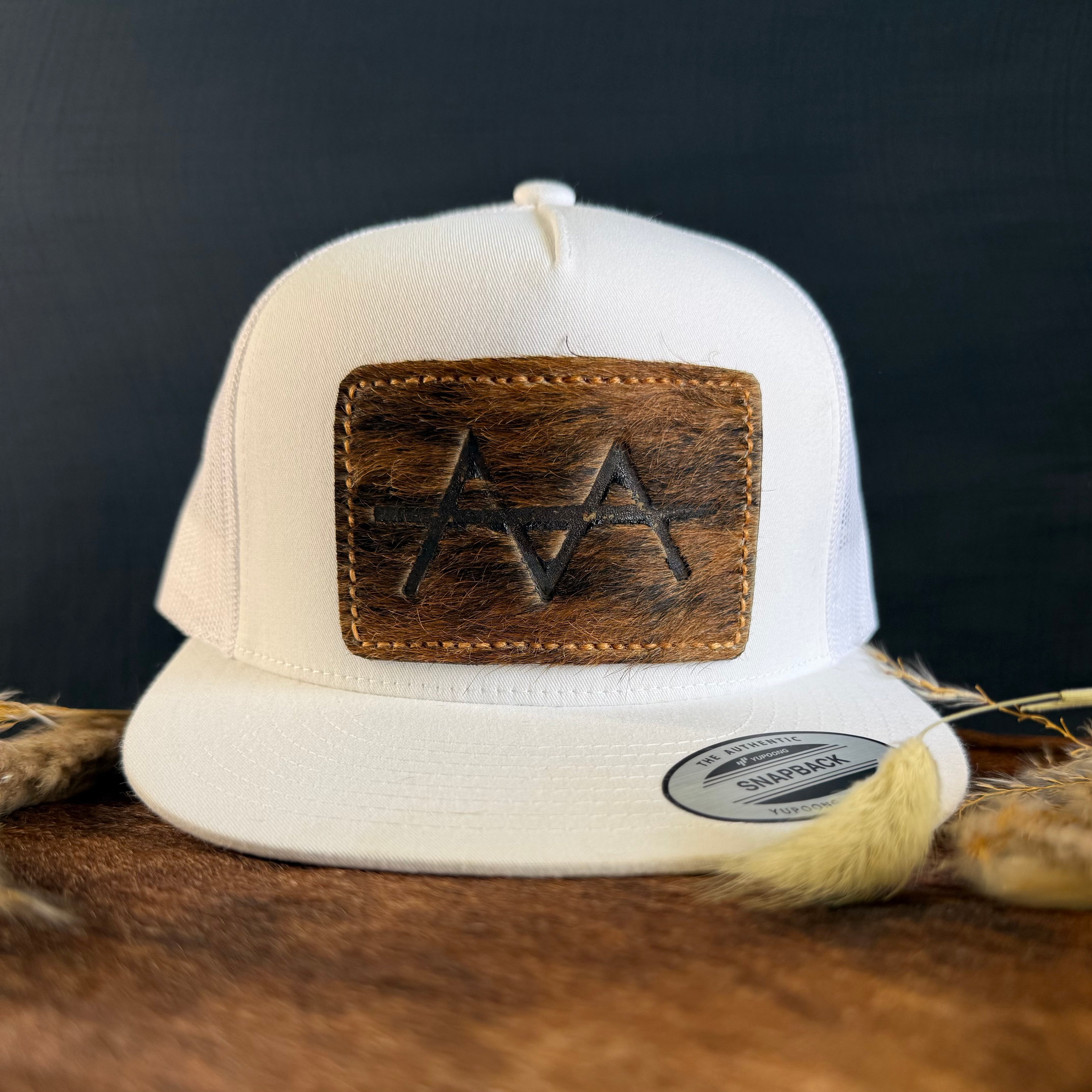 Espresso Cowhide Patch White Snapback Hat