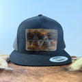 Teal Stitch Dark Brindle Cowhide Patch All-Black Snapback Hat